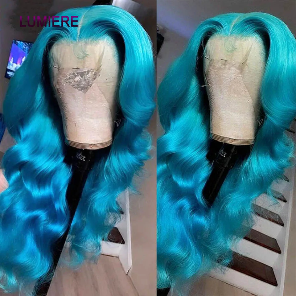 Light Blue Human Malaysian Remy  Hair Bundle With Closure Extension