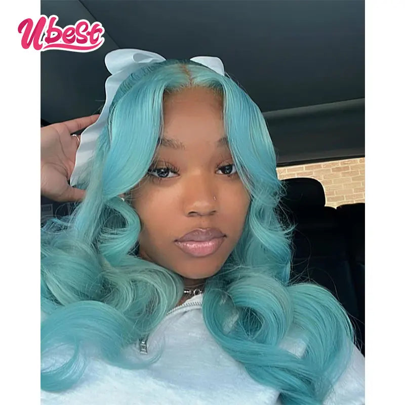 Lace Front Light Blue Body Wave Brazilian Human Hair Wig