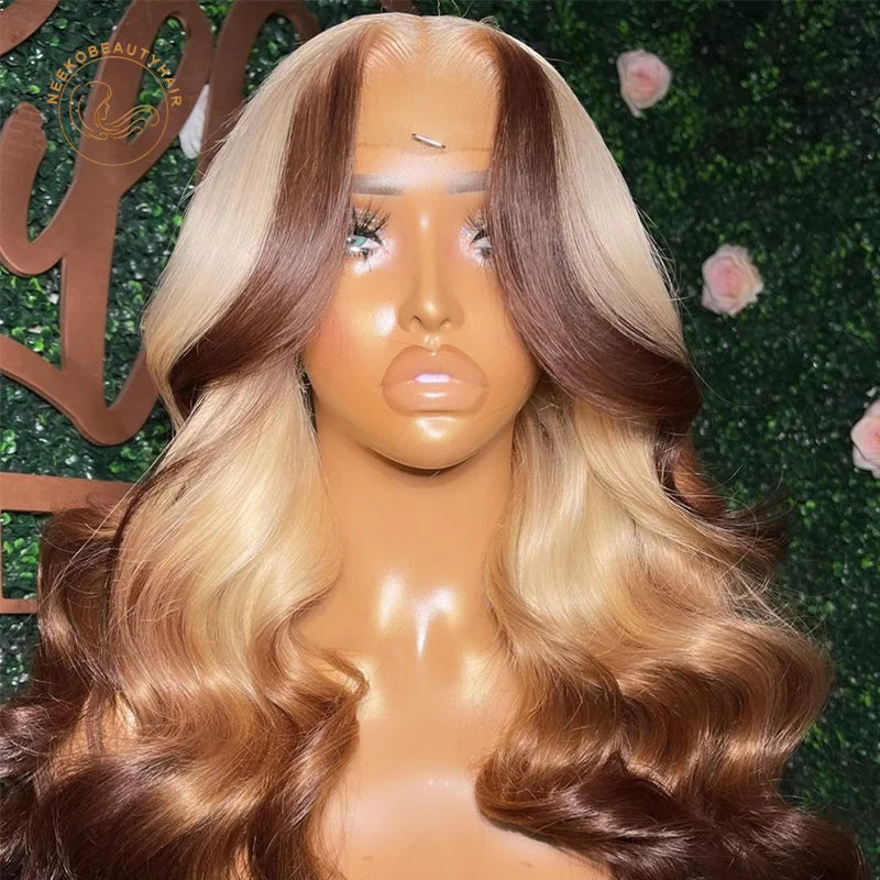 Lace Front Transparent Highlight Wavy Human Hair Wigs