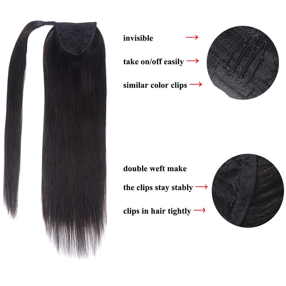 Straight Human Remy  Hair Wrap-Around Ponytail Extension