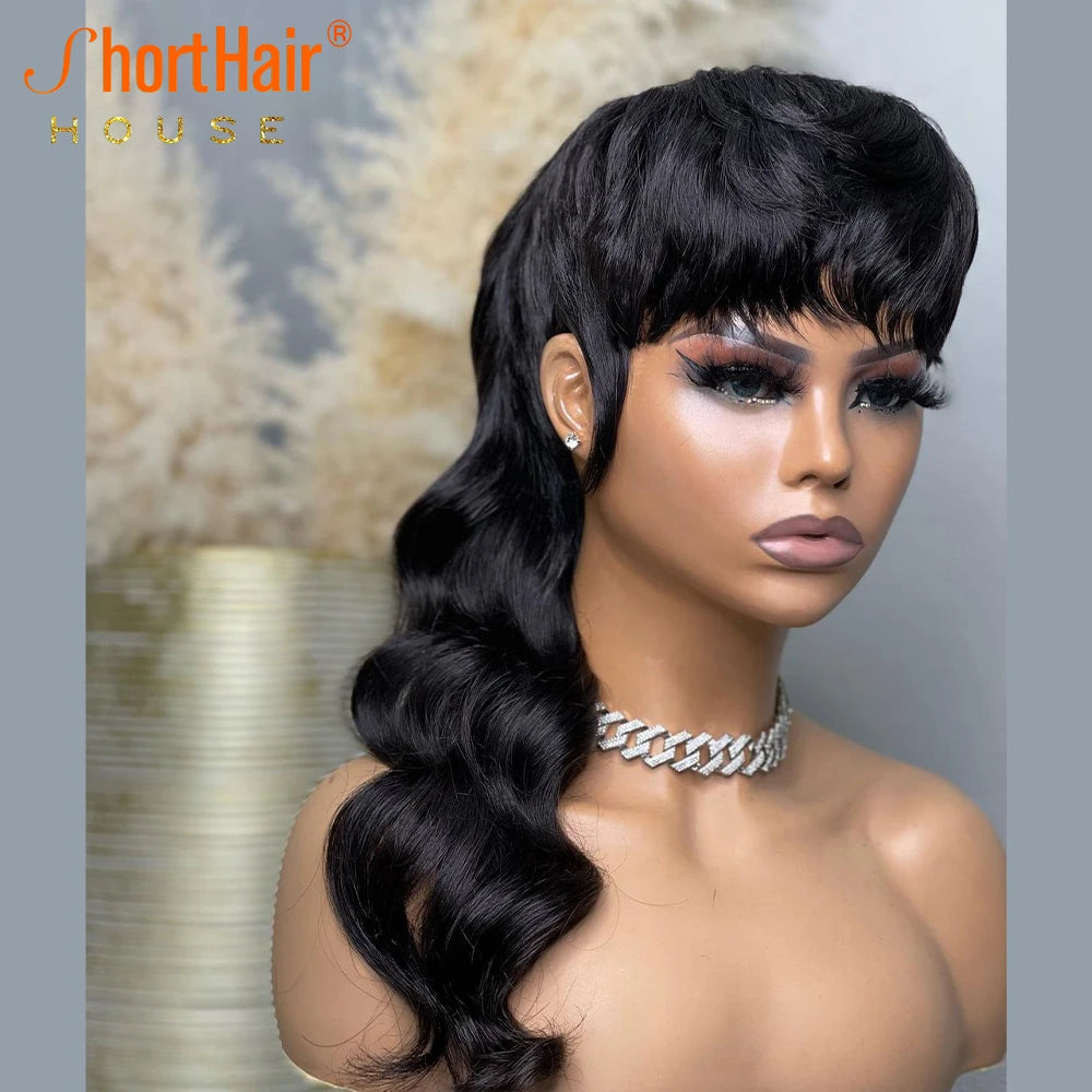 Pixie Cut Body Wave Mullet Human Hair Wigs