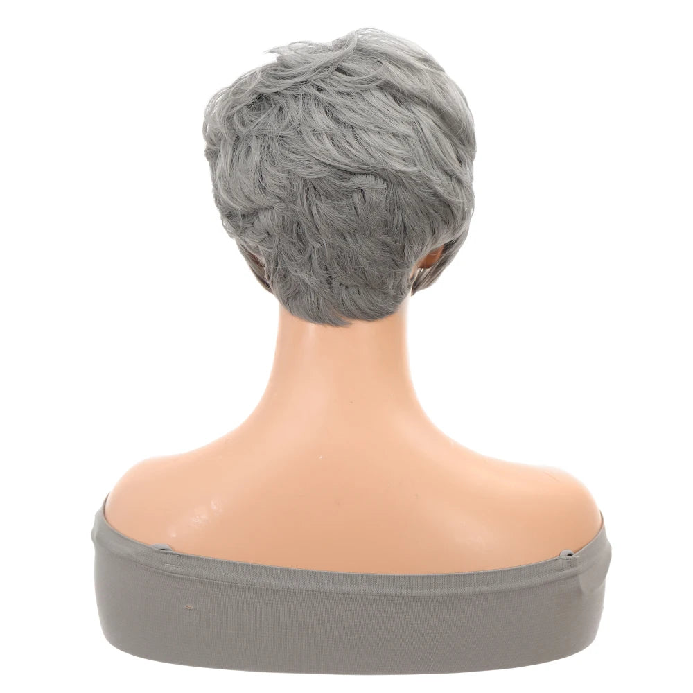 Synthetic Pixie Cut Gray Wigs