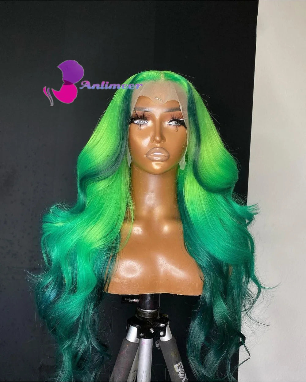 Lace Front Ombre Neon Green  Loose Wave  Human Hair Wigs