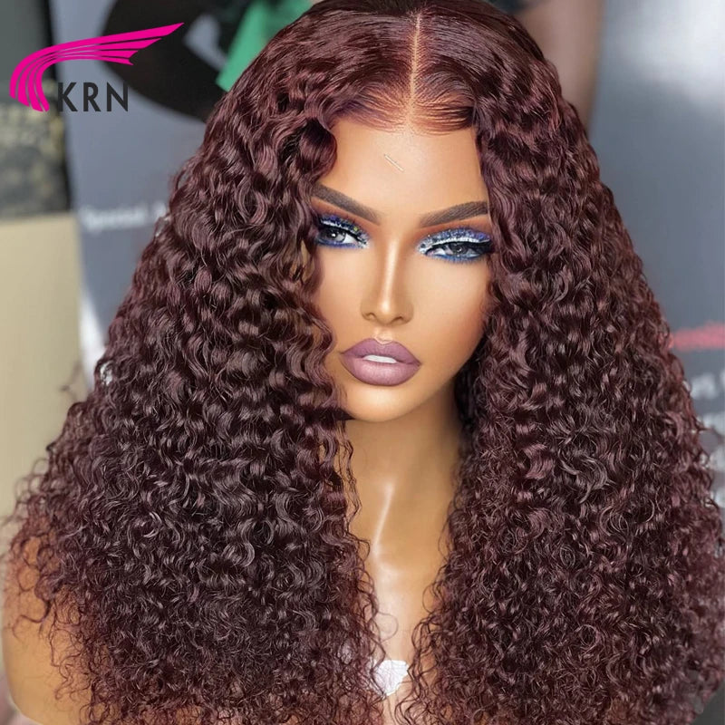 Lace Front Curly Burgundy Brazilian Human Remy Hair  Wig