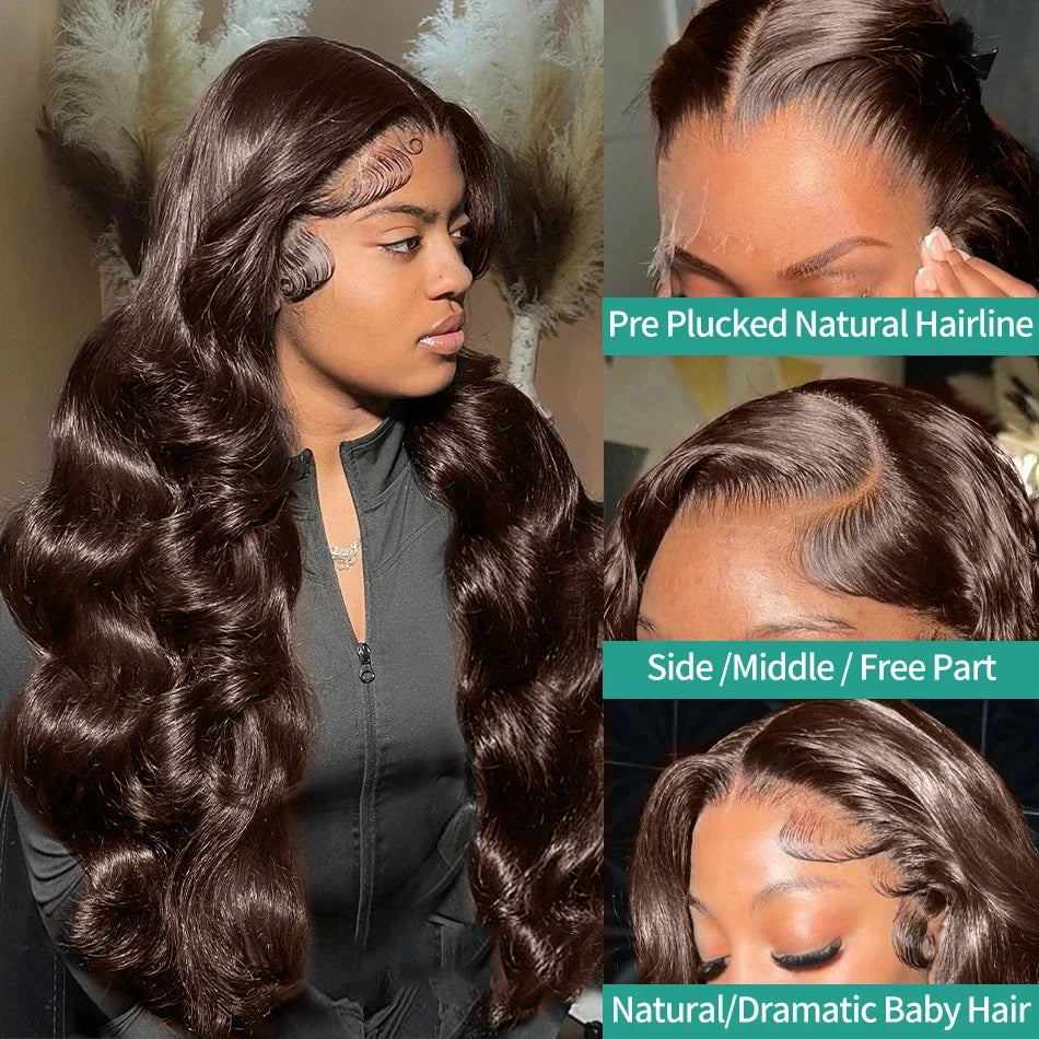 Lace Front Brown Body Wave Brazilian  Human Hair Wig