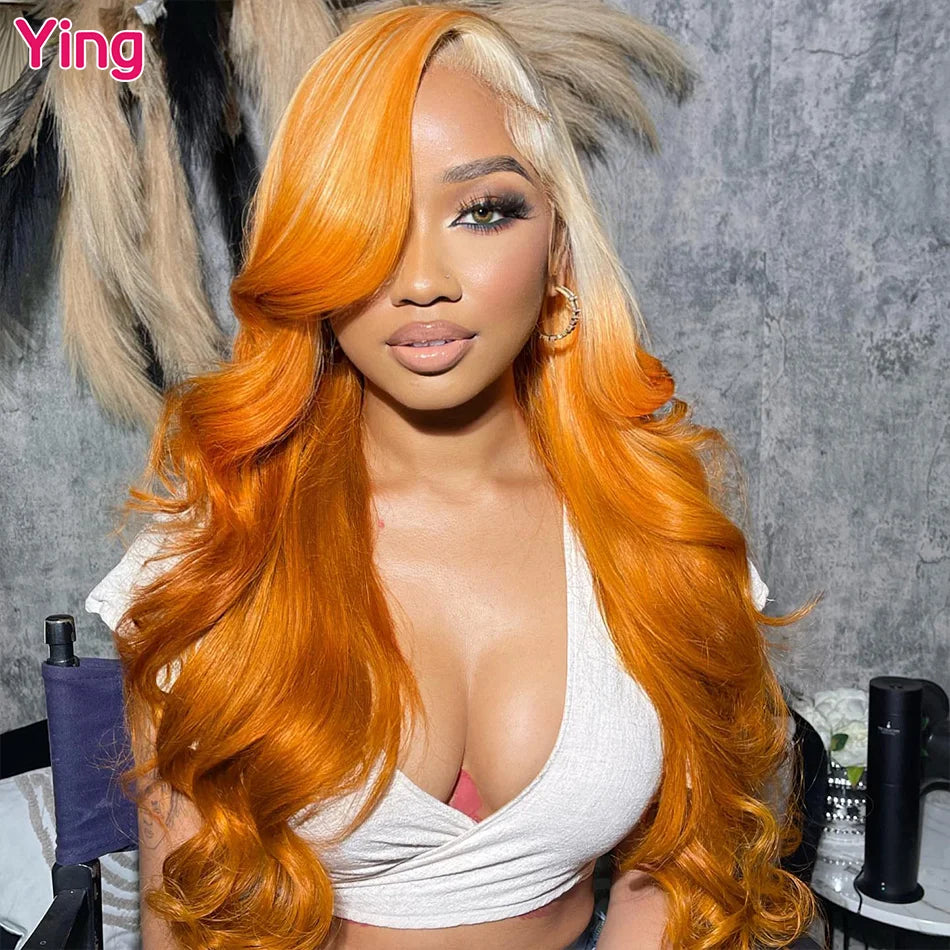 Lace Front PrePlucked Body Wave Blonde Root Orange Brazilian Human  Remy Hair Wig