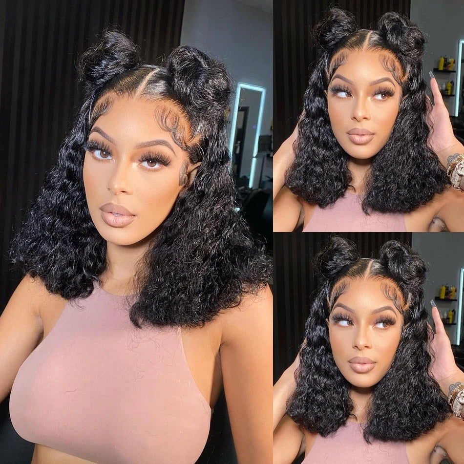 Glueless Lace Front Brazilian Human Hair Kinky Curly  Wigs