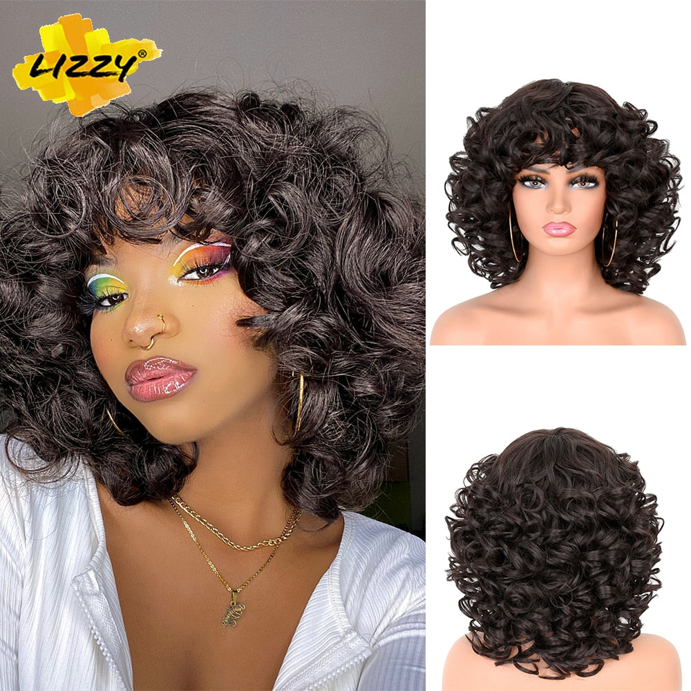 Synthetic Short Hair Loose Curly With Bangs Wigs