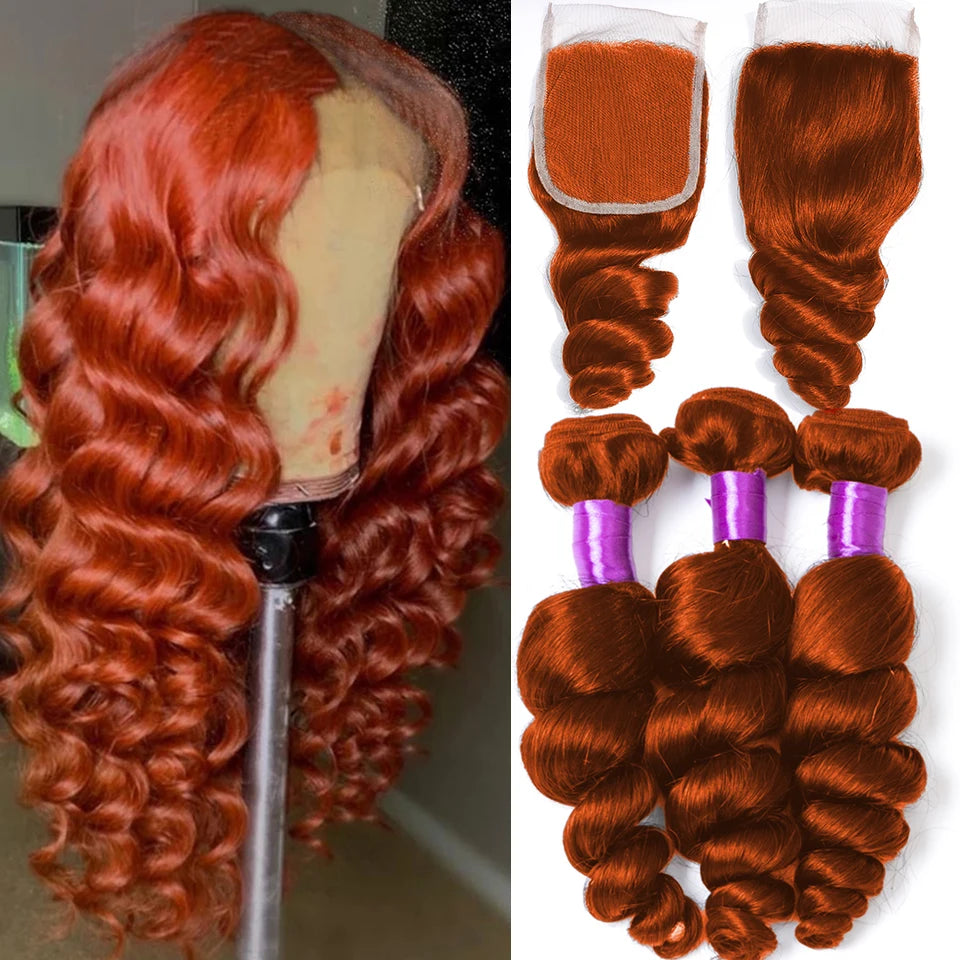 Ginger Body Wave Brazilian Human Remy Hair Weave Bundles With Closure