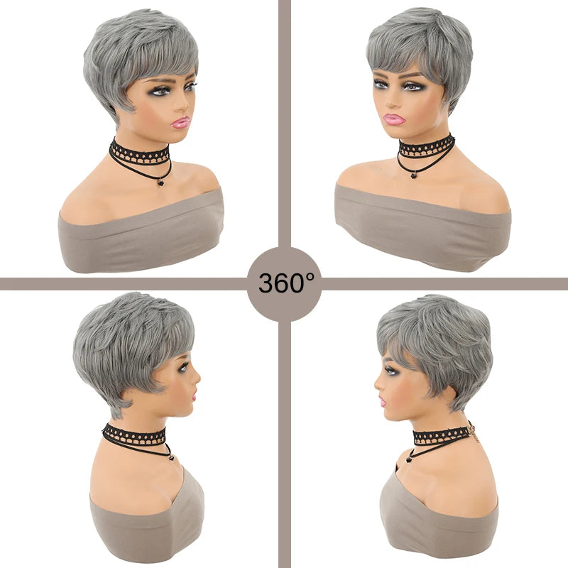 Synthetic Pixie Cut Gray Wigs