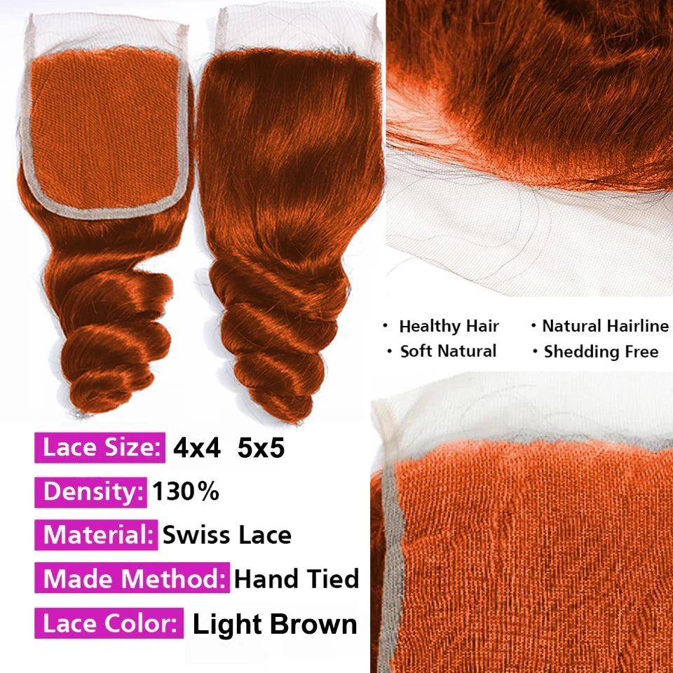 Ginger Body Wave Brazilian Human Remy Hair Weave Bundles With Closure