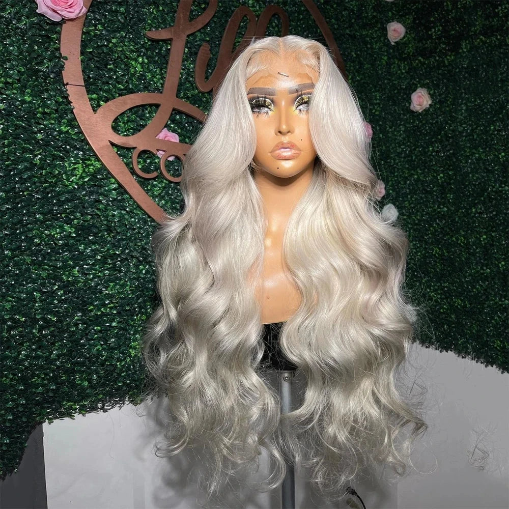 Glueless Lacefont Synthetic Platinum Blonde  Body Wave Hair Wig