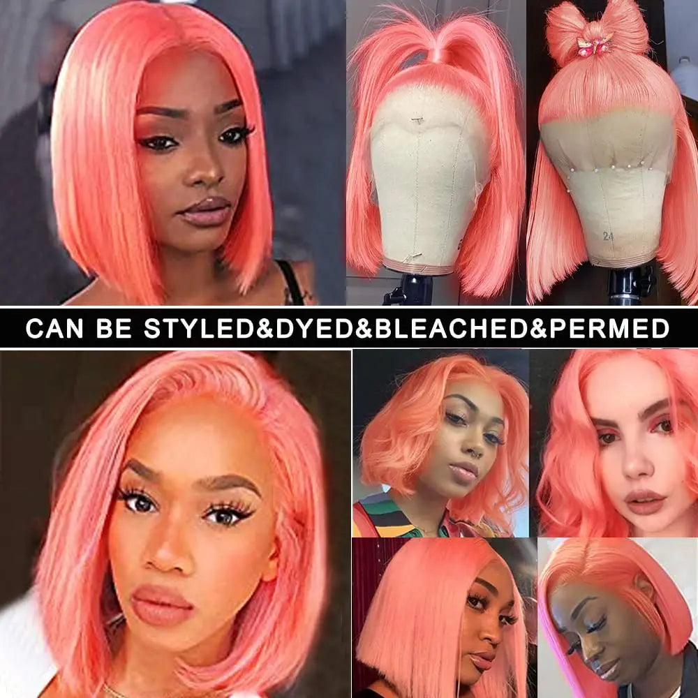 Lace Front Light Pink Bob Human Hair Wigs