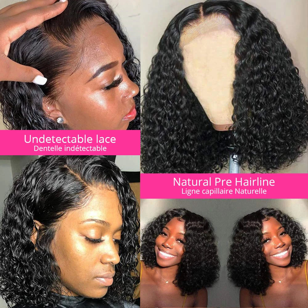 Glueless Lace Front Brazilian Human Hair Kinky Curly  Wigs