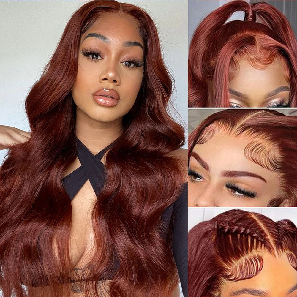 Lace Front PrePlucked Reddish Brown Body Wave Brazilian Human Hair Wig