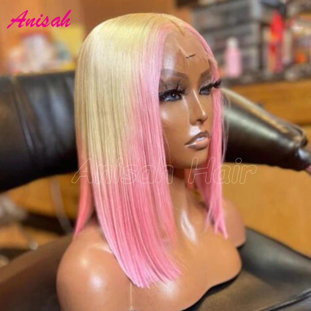 Lace Front Brazilian Human Hair Ombre Blonde Short Bob Straight Wig