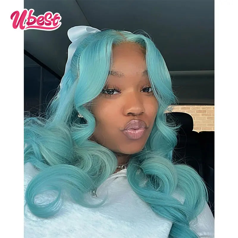 Lace Front Light Blue Body Wave Brazilian Human Hair Wig