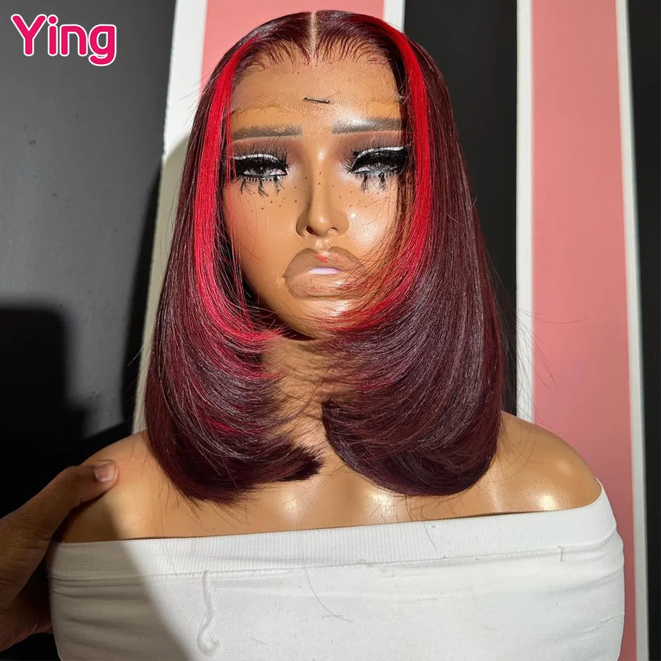 Lace Front Highlight Red Dark Burgundy Preplucked Remy Wig