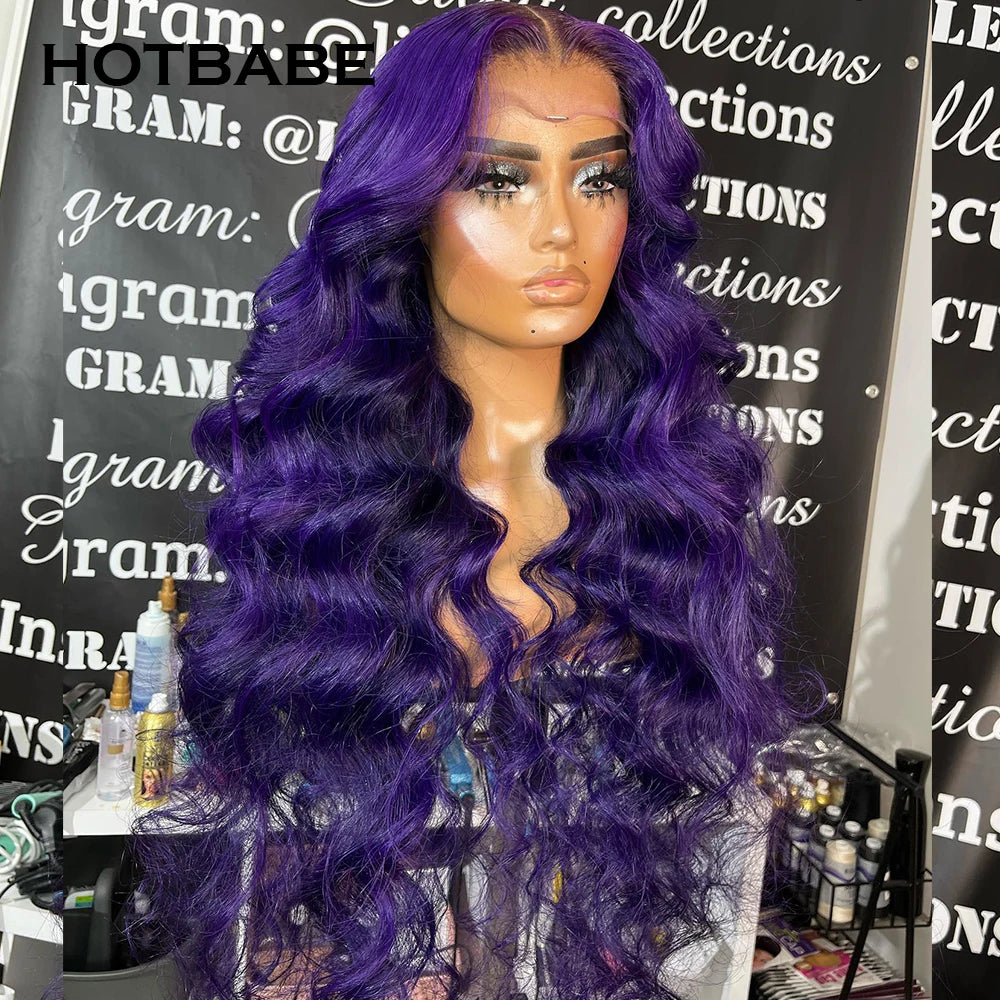 Lace Front Pre-Plucked Purple Loose Body Wave Brazilian  Human Hair Wig