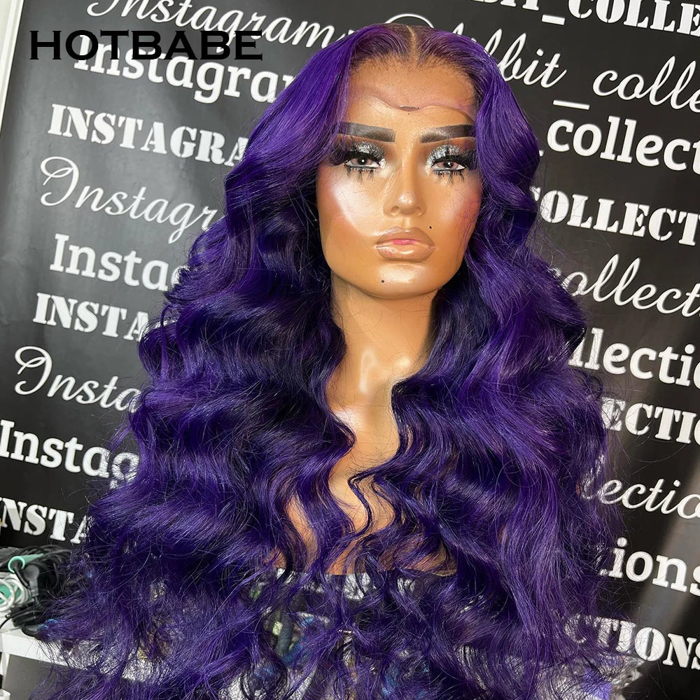 Lace Front Pre-Plucked Purple Loose Body Wave Brazilian  Human Hair Wig