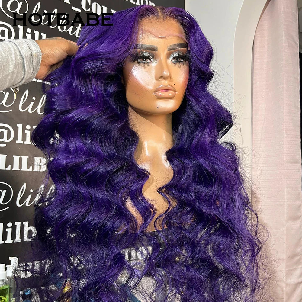 Lace Front Pre-Plucked Purple Loose Body Wave Brazilian  Human Hair Wig