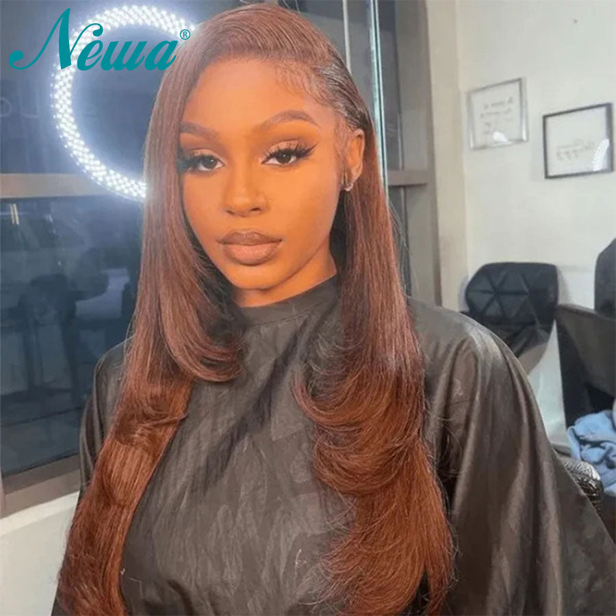 Glueless Transparent  Lace Front Chocolate Brown Human Hair Remy Wig