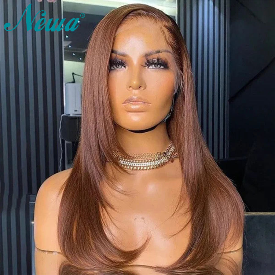 Glueless Transparent  Lace Front Chocolate Brown Human Hair Remy Wig