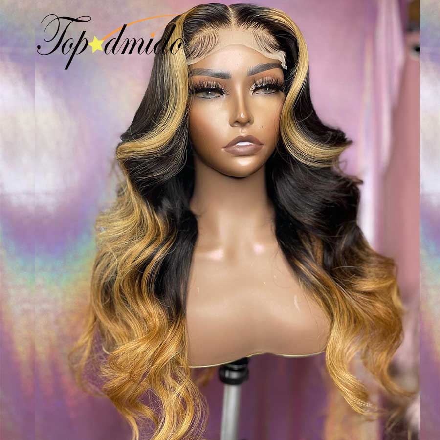 Lace Front Highlight Blonde Brazilian Human Transparent Hair with Middle Part Wigs