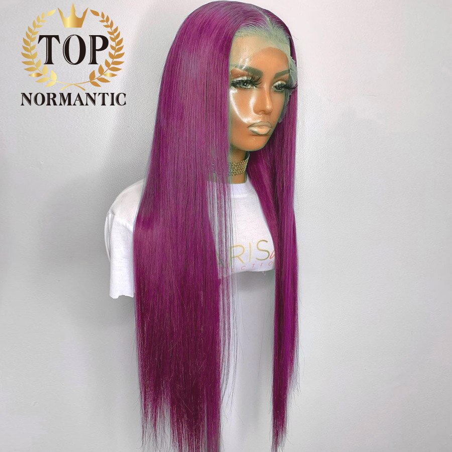 Glueless Lace Front Dark Pink  Straight Hair Transparent Wigs