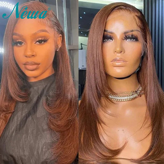 Glueless Transparent  Lace Front Chocolate Brown Human Hair Remy Wig