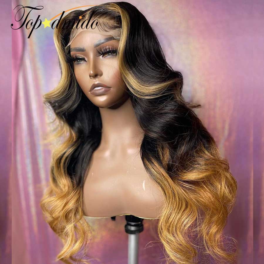 Lace Front Highlight Blonde Brazilian Human Transparent Hair with Middle Part Wigs