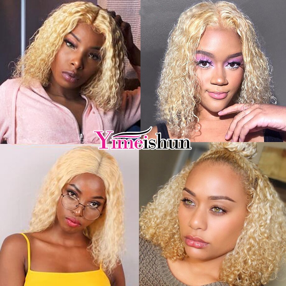 Lace Frontal Brazilian Human Kinky Curly Blonde Bob Wig