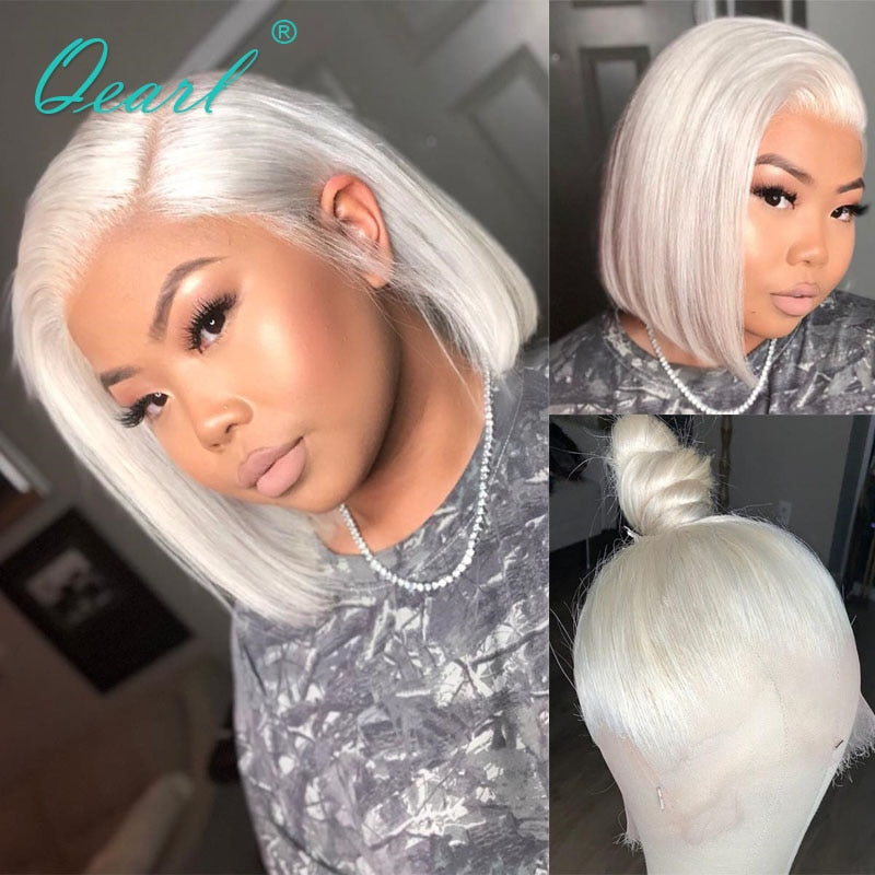 Lace Front Short Bob Straight White Blonde Human Hair Wig