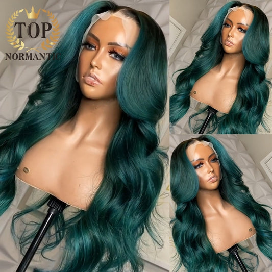 Lace Front Dark Green Body Wave  Preplucked Hairline Brazilian Remy Human Hair  Wigs