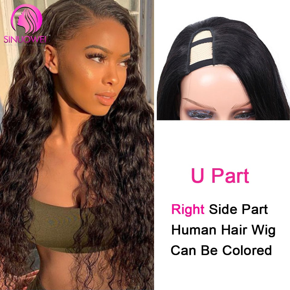 U Part Water Wave Human Hair Wig