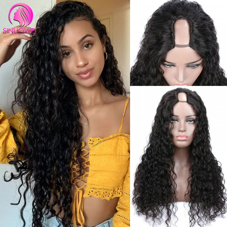 U Part Water Wave Human Hair Wig