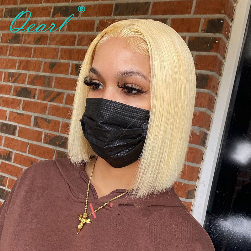 Lace Front Short Bob Straight White Blonde Human Hair Wig