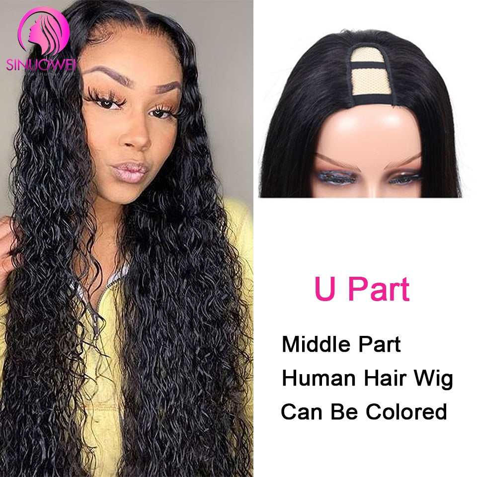 U Part Water Wave Human Hair Wig