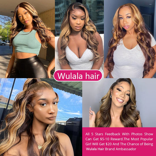 Lace Front Body Wave Highlight Ombre Honey Blonde Human Hair Wig