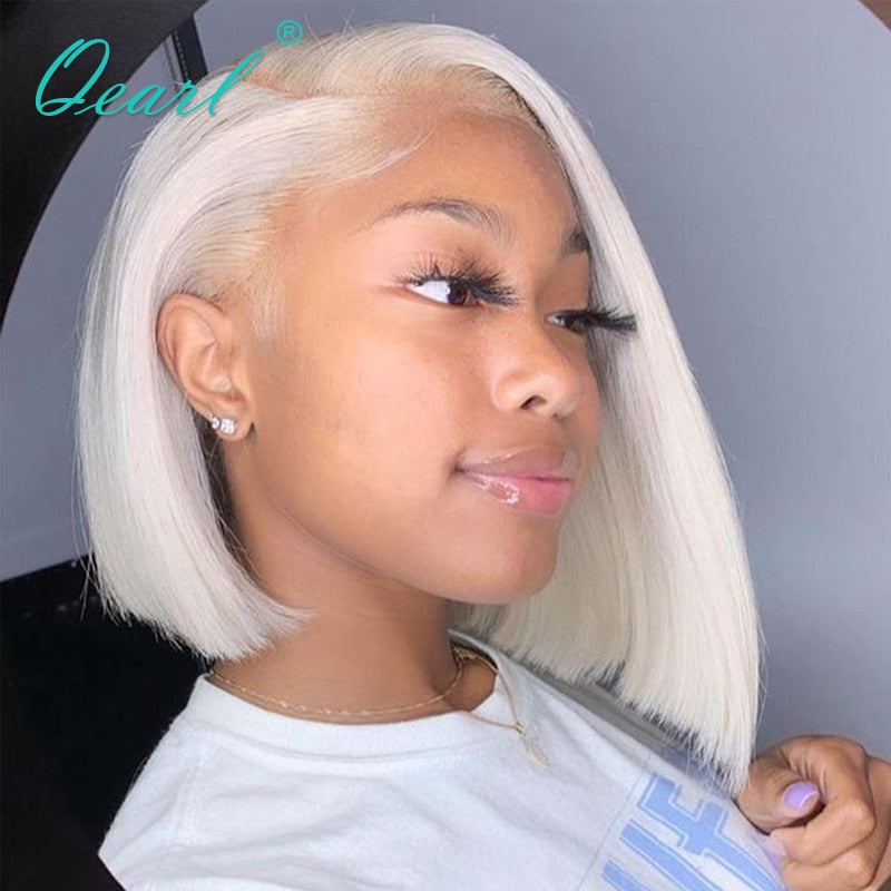 Lace Front Short Bob Straight White Blonde Human Hair Wig