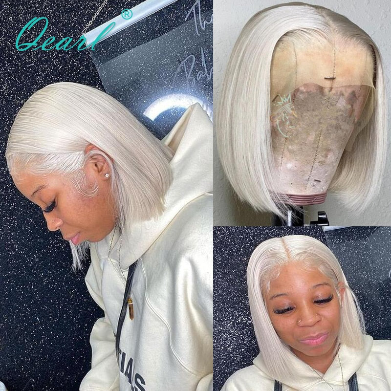 Lace Front Short Bob Straight White Blonde Human Hair Wig