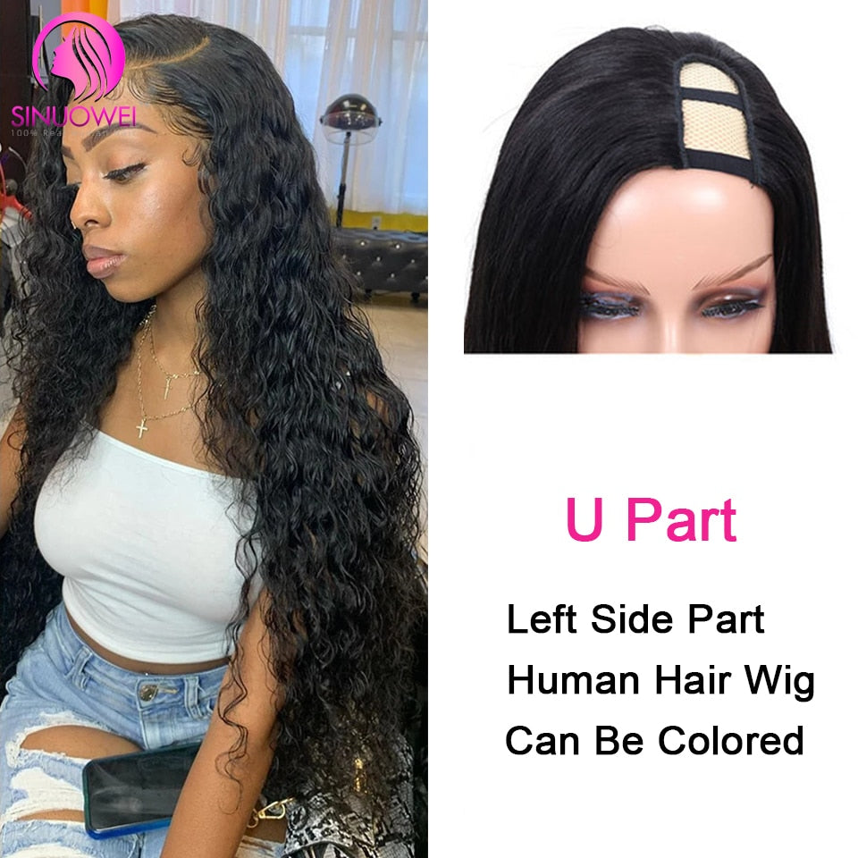 U Part Water Wave Human Hair Wig