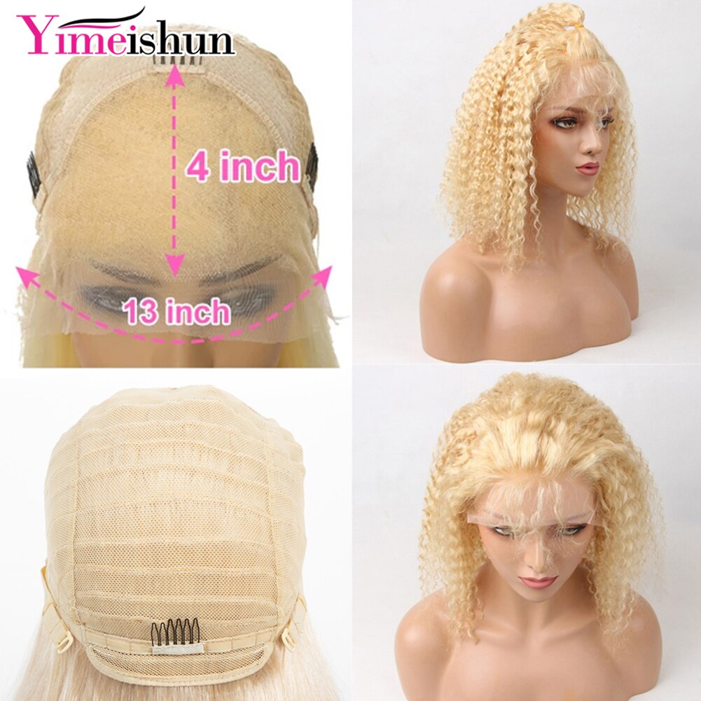 Lace Frontal Brazilian Human Kinky Curly Blonde Bob Wig