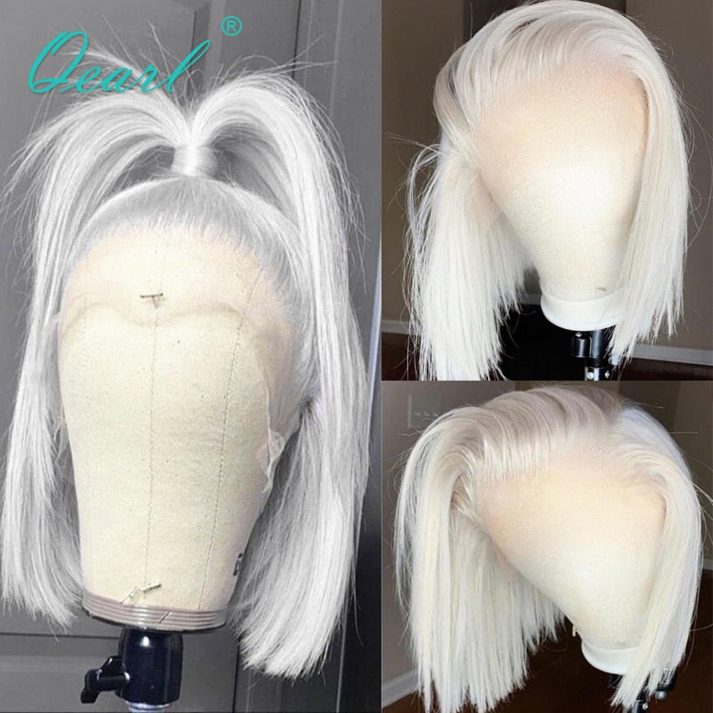 Lace Front Short Bob Straight White Blonde Human Hair Wig