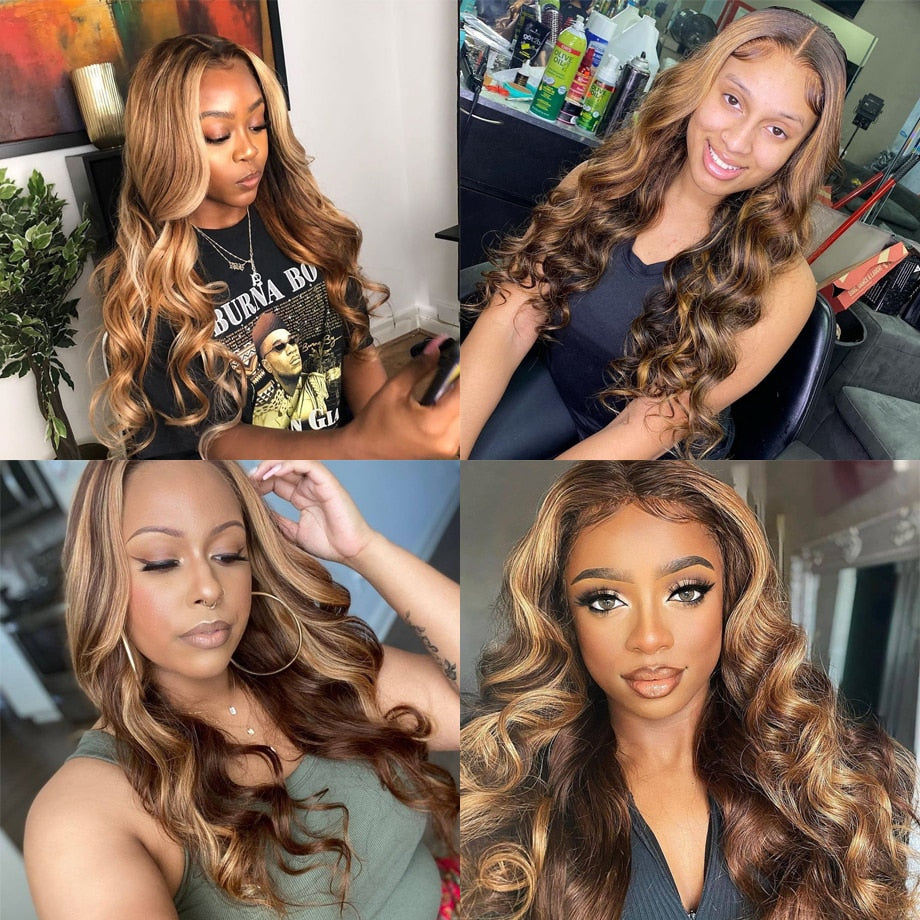 Lace Front Body Wave Highlight Ombre Honey Blonde Human Hair Wig