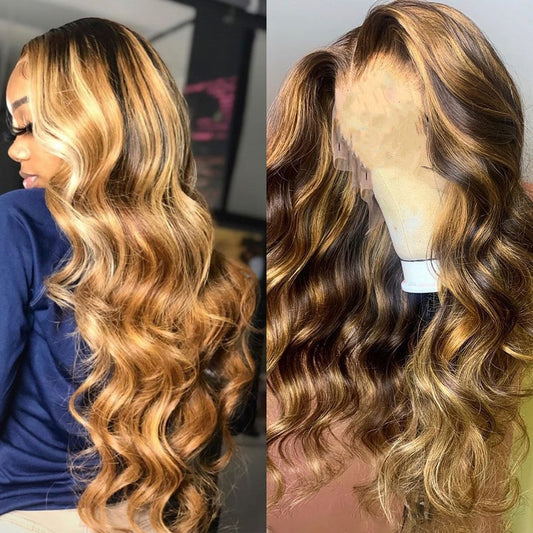 Lace Front Body Wave Highlight Ombre Honey Blonde Human Hair Wig