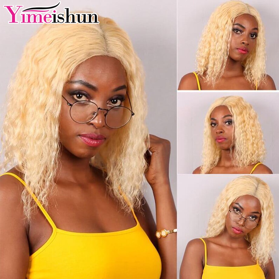 Lace Frontal Brazilian Human Kinky Curly Blonde Bob Wig