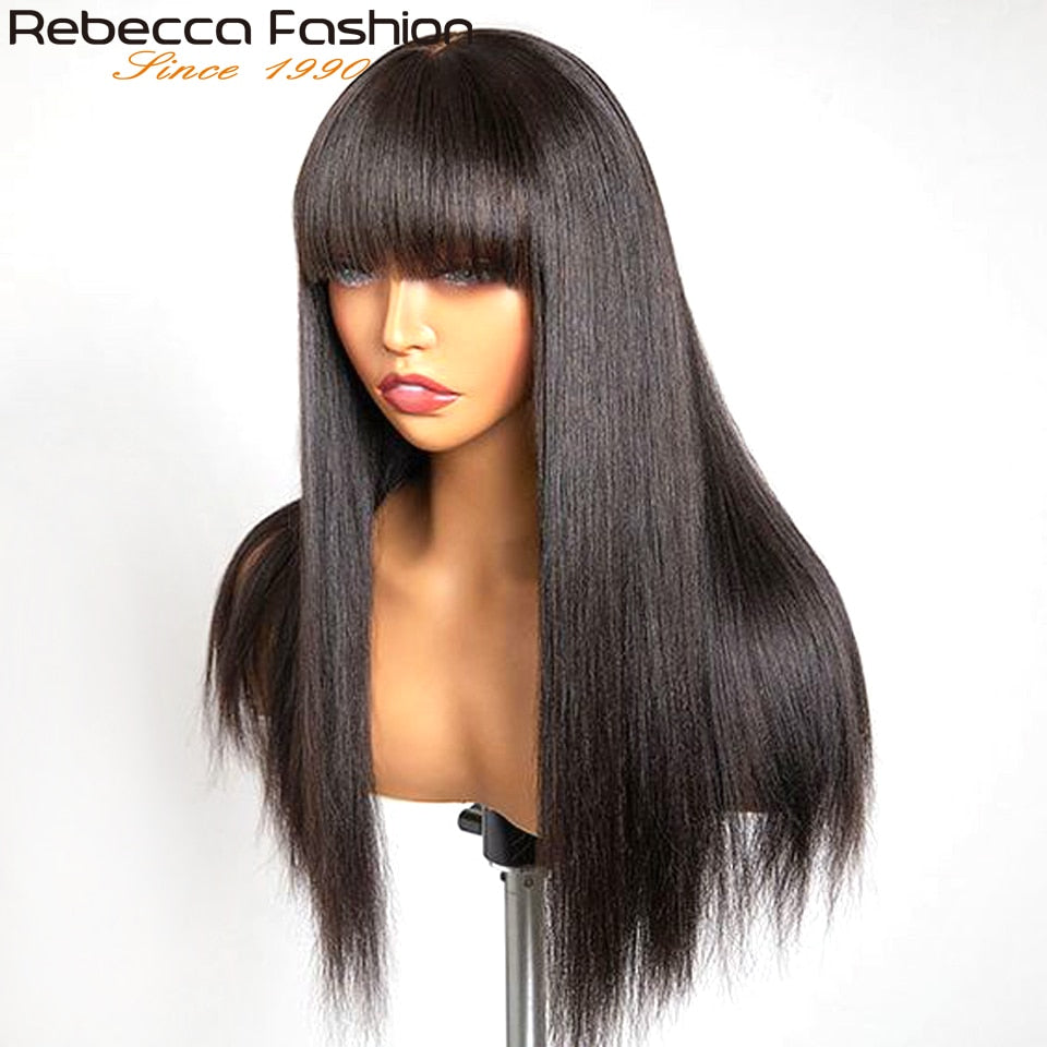 Brazilian Human Hair Straight With Bangs Wigs