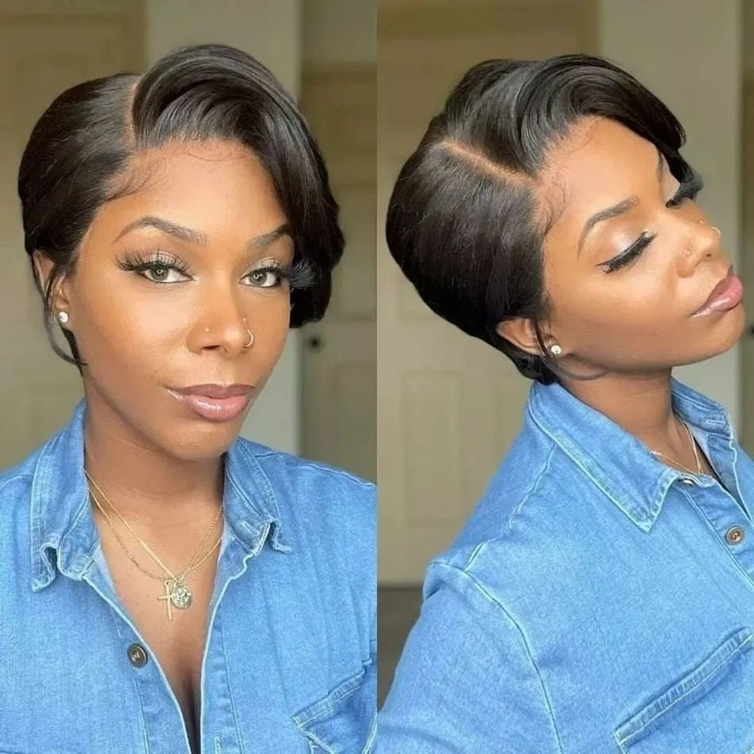 Lace Front Transparent Preplucked Brazilian Human Hair Short Bob Pixie Cut Wigs