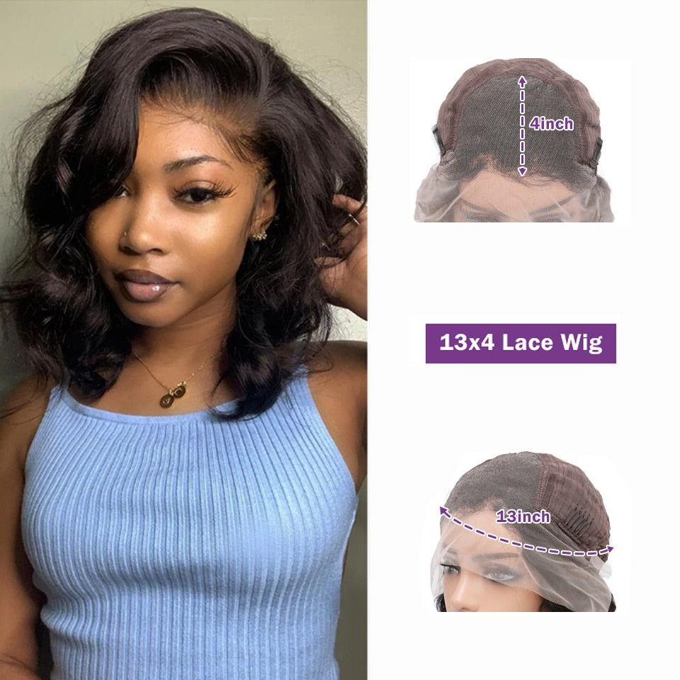 Lace Front Pre plucked Human Hair Body Wave Short Bob Wigs